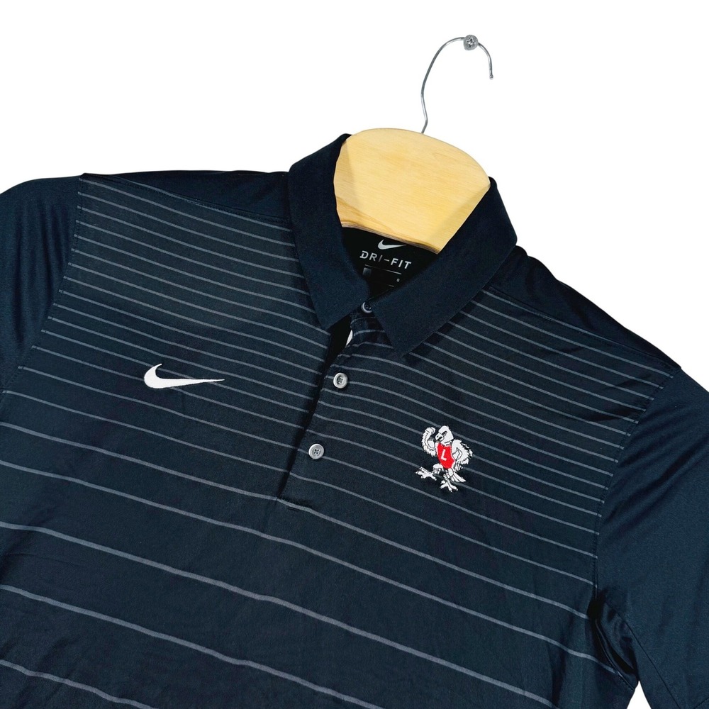 Nike Dri-Fit Mens Golf Polo Shirt Black Stripe Logo Short Sleeve Size L‎ Logo